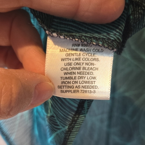 Liz Claiborne Teal And Navy Tropical Leaf Print Sheer Blouse Tank Top Size PXL - Picture 9 of 9